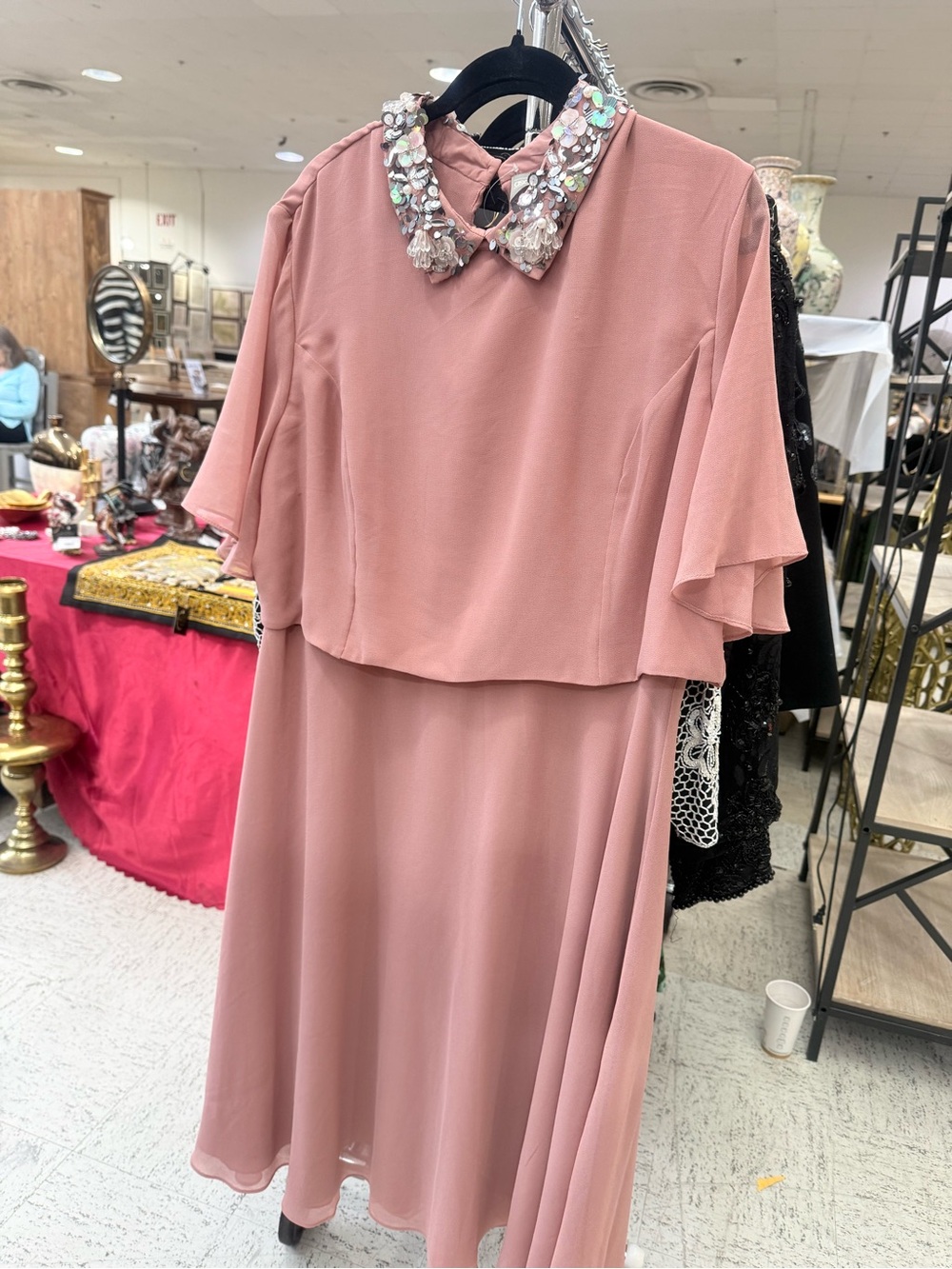 ASOS Dusty Rose Midi Dress with Embellished Collar